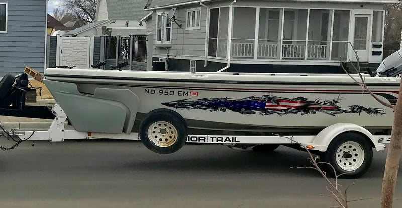 american flag tear vinyl graphics on side of boat